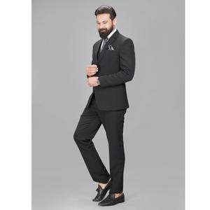 Costume 5 pièces de qualité supérieure, sur mesure, bleu marine et noir, pour mariages, affaires et occasions formelles, disponible à prix d'exportation - Product Image 1