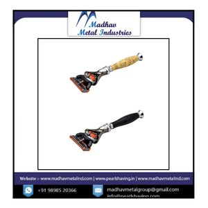 มีดโกนโลหะทองเหลืองพรีเมียม ด้ามจับโครเมียมและหินอ่อน ใช้ได้กับใบมีดสแตนเลสแบบเฟล็กซ์บอล ใบมีดสามชั้น 5 ใบมีด - Product Image 3