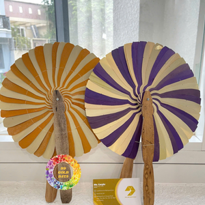 Ventilador de mano de bambú ecológico rústico hecho a mano vietnamita tradicional diseño de hoja de palma de coco para decoraciones de fiesta listo para exportación - Product Image 3
