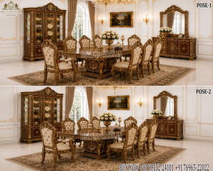 Baroque Fusion 10-Seater <b>Dining</b> Set with Gold Detailing With Console <b>Table</b> Prestigious Maharaja Style <b>Dining</b> <b>Table</b> & Chairs Set - Product Image 6