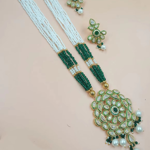 Ensemble de collier pendentif Mala Long Goutte et Kundan Motipearl traditionnel de fantaisie indienne - Product Image 1