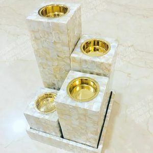 Pair of Vintage Brass Candle Holders With Mother of Pearl Inlay Home Decor Tabletop Accessories - Product Image 5