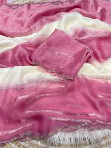 Diseñador clásico de moda elegante hermoso Zarkhan trabajo satén Saree última fiesta exclusiva boda Festival Ropa Étnica para mujeres - Product Image 2