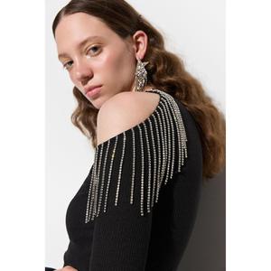 Blusa Brillante con Flecos, Cuello Redondo y Manga Casquillo, Estilo Casual para Mujer, Bordado a Mano con Lentejuelas en la Parte Delantera, Talla Única XL, Tejido de Chifón - Product Image 3