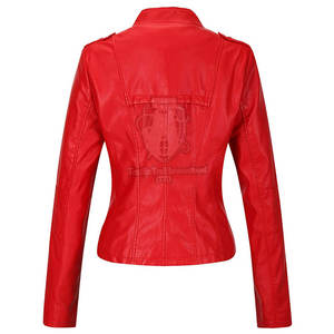 Veste en cuir véritable pour femmes, style tendance, tissu doux respirant de couleur rouge, design unique, vêtements de mode pour femmes - Product Image 2