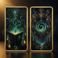 Carte de collection en métal double face, motif Grimoire de Cthulhu et Sigil Occulte, avec cadre doré, Vortex Cosmique, Œil Sacré, Cadeau Eldritch