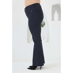 RMG Plus Size Navy Blue Cotton Blend Flare Leg <b>Pants</b> for Women - Comfortable, Breathable <b>Boot</b> Cut Trousers - Product Image 2