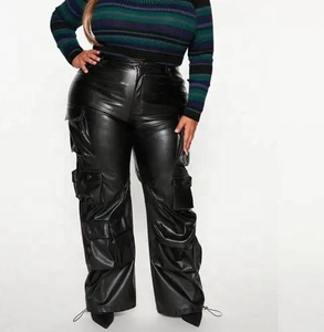 High <b>Waist</b> Streetwear Long Women Multi Pocket Loose Fit Sheep Skin Leather Pant Premium Cheap Price Straight Women <b>Trouser</b> 2026 - Product Image 5