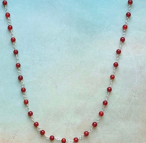 Handmade Carnelian <b>Beaded</b> <b>Necklace</b>, Adjustable Dainty Sterling Silver <b>Necklace</b> <b>Necklace</b>, Fringe <b>Beaded</b> Bandana - Product Image 1