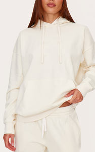 Premium Quality Wholesale <b>Ivory</b> Drop Shoulder Women's Oversize Hoodie Anti-Wrinkle And Breathable Hoodies Women's Zip Up Hoodie - Product Image 3