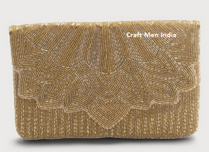 Flap <b>Clutch</b> <b>Bag</b> with Hand Bead Stone and <b>Pearl</b> Embroidery Suede Material Vintage Lady Style for Brides Wedding Party Wear - Product Image 3