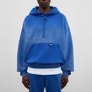 Alta calidad personalizado Unisex 100% algodón rasgado piedra ácido lavado desgastado gota hombro recortado sudaderas con capucha sudadera hombres - Product Image 1