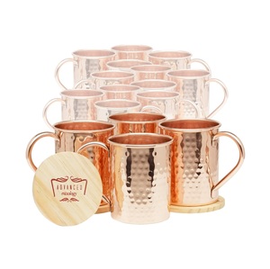 Hammered Finished Moscow Mule Copper Mugs Solid Copper With Wooden <b>Coaster</b> For Gift Use - Product Image 1
