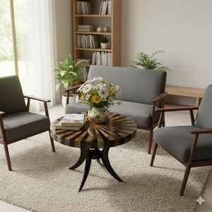 โต๊ะกาแฟสไตล์วินเทจประดับเขาสัตว์ งานฝีมือประณีตสำหรับการตกแต่งหรูหรา โต๊ะกาแฟท็อปเขาสัตว์ทันสมัย - Product Image 3