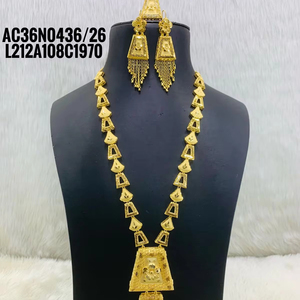 Antique Design <b>Bridal</b> Long Necklace Set With Earrings 18k Gold Plated One Gram Jewellery Women & Girls - Product Image 1