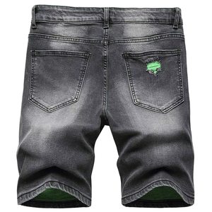 Venta al por mayor 2025 de los hombres de cintura media Hip Hop Jeans Shorts con estilo patrón sólido Denim Short Regular Fit 100% algodón - Product Image 2