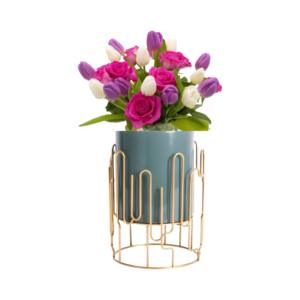 Pot de fleurs géométrique au design moderne avec support en fil d'or pour l'affichage élégant de plantes d'intérieur et les pots de décoration de bureau à domicile - Product Image 5