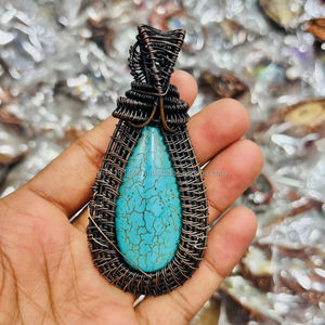 Fil de cuivre enroulé magnésite Turquoise pierre précieuse pendentif fait à la main Multi Cabochon fil de cuivre pendentif pour cadeaux pierre de naissance - Product Image 4