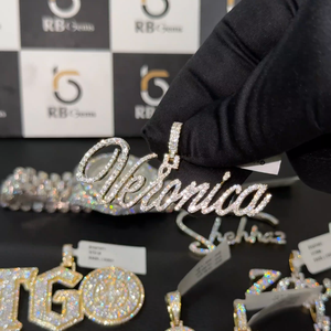 Pendentifs et breloques personnalisés en forme de lettre, sertis de diamants, test VVS, moissanite, plaqué or fin, hip hop, certifiés IGI, unisexe - Product Image 5