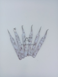 Pince à épiler pour Extension de cils 6 pièces ensemble blanc marbre impression japonais en acier inoxydable diamant poignée papier enduit pince à cils - Product Image 4
