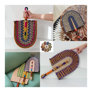 Éventail artisanal en jonc de mer tressé, en paille naturelle et feuille de palmier, décoratif, pour l'été, rafraîchissant - Exportateur - Macy - Product Image 2