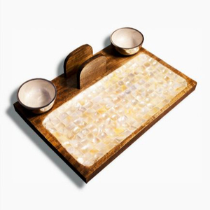 Plato de servir de madera de nácar más vendido con tazón a bajo precio de la India - Product Image 1