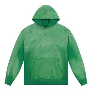 Custom Vintage Acid Wash Distressed <b>Hoodie</b> 100% Cotton French Terry Blank Distressed Pullover <b>Green</b> <b>Hoodie</b> For <b>Men</b> Premium - Product Image 4
