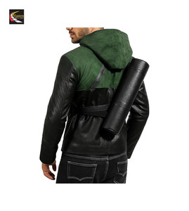 แจ็กเก็ตหนังสีดำลำลองสำหรับผู้ชายมีฮู้ดคอลเลคชั่นสั่งซื้อจำนวนมากส่งตรงจากโรงงาน - Product Image 2