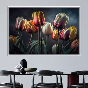 Dramatic Light Floral Canvas Print - Elegant Spring Home Decor,WHITE <b>FRAMED</b> CANVAS - Product Image 1