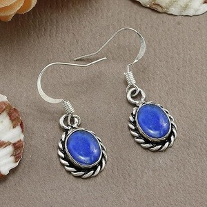Pendientes de piedras preciosas de lapislázuli, pendientes de forma redonda de Plata de Ley 925 sólida para mujeres y niñas, Pendientes colgantes, joyería de plata - Product Image 5