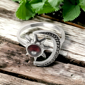 เยี่ยมดู925เงินสเตอร์ลิงเครื่องประดับอัญมณีโกเมนสีแดงธรรมชาติแหวนรูปท้องฟ้าเครื่องประดับ birthstone janbape อินเดีย - Product Image 2