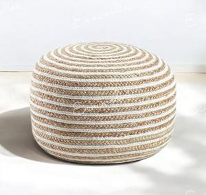 Puf otomano anudado de diseño moderno, PUF otomano tejido de ganchillo, taburetes otomanos de algodón, PUF, consola con incrustaciones de hueso de mimbre - Product Image 1