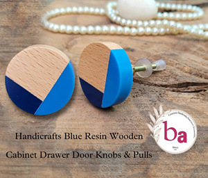 Boutons en bois de résine bleue de conception industrielle pour des poignées de tiroir d'armoire de porte de commode pour le salon de chambre à coucher - Product Image 2