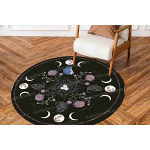 Alfombra con Estampado de Luna: Alfombra Boho con Luna, Alfombra Boho Moderna, Alfombra Redonda Grande, Alfombra de Chenilla - Product Image 1