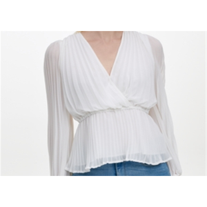 Top de Manga Larga con Cuello Cruzado y Efecto Cruzado para Mujer DKNY, Color Blanco, Talla XS, Hecho de Tela de Chifón - Product Image 4