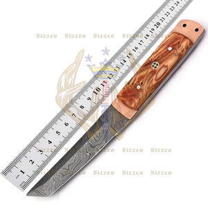 Beautiful Custom Handmade Damascus Steel Fixed Blade Hunting Camping Skinner Knife Handle Olive <b>Wood</b> with Copper - Product Image 2