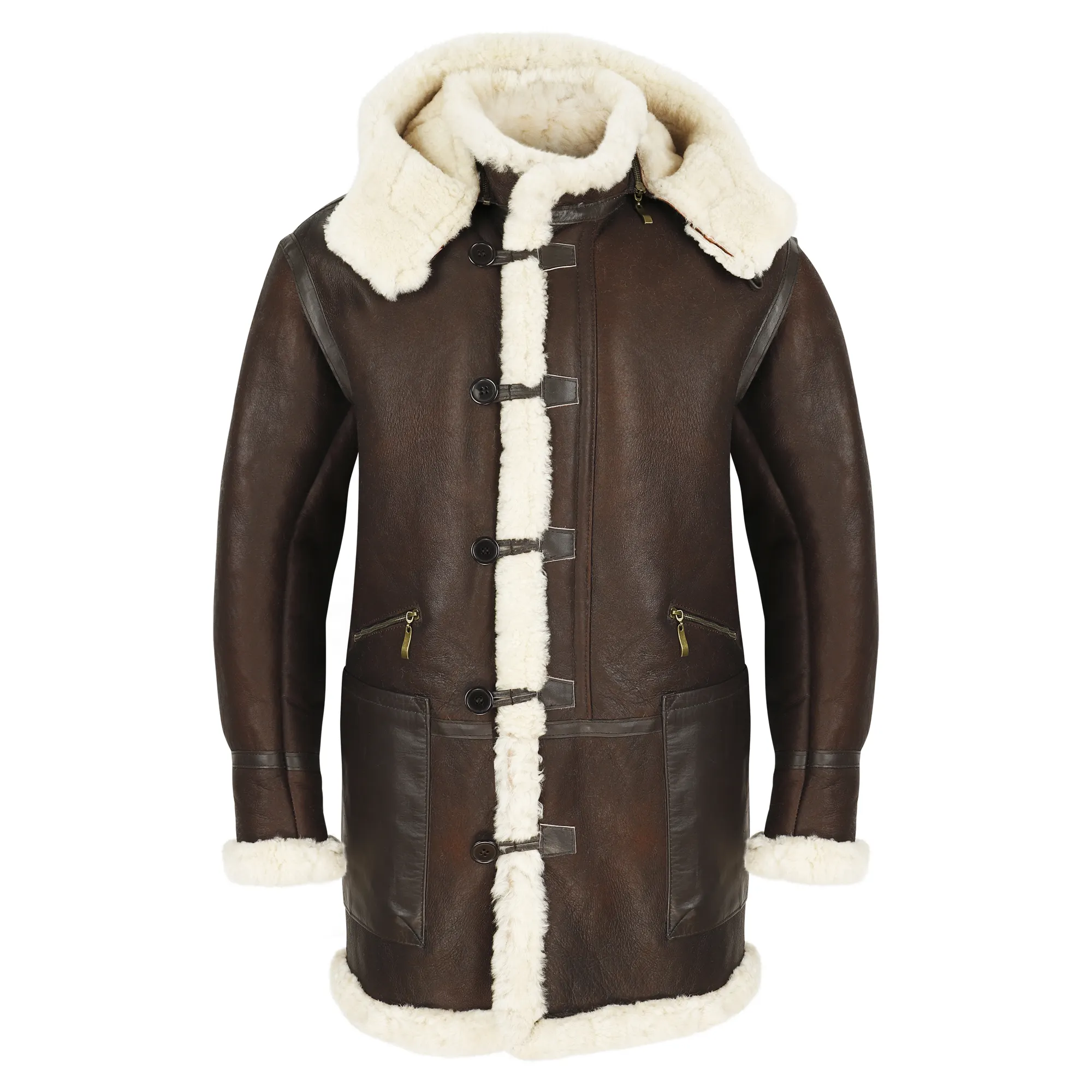 Men's Sheepskin Leather Coat Brown Long Fur Coat With Customized Design And 100% Quality Material