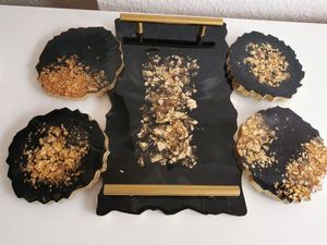 Bandeja de servicio de resina rectangular personalizada con mango de latón antiguo de estilo antiguo superventas producto caliente - Product Image 4