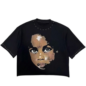 เสื้อยืดโอเวอร์ไซส์ Glory Custom ทรงดรอปไหล่ ผ้าฝ้าย 100% เนื้อหนา พิมพ์ลายกราฟิกประดับเพชร แขนสั้น สำหรับทุกเพศ - Product Image 1