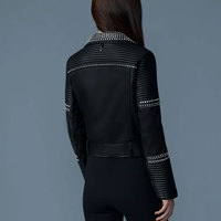 Veste de motard slim en cuir véritable pour femme, cloutée noire avec pointes métalliques, imperméable et respirante, style punk hiver
