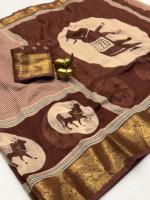 Sari en coton doux Benny avec un magnifique motif Kalamkari sur toute la surface, artisanat traditionnel indien, léger et drapé