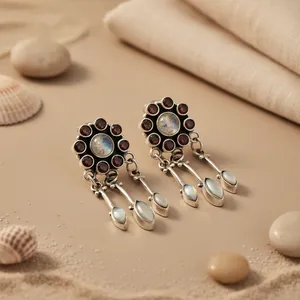 Boucles d'oreilles pendantes vintage pour femmes en argent 925, pendentif en cuivre et laiton avec pierre de lune, cadeau religieux, bijoux avec diamant émeraude - Product Image 2