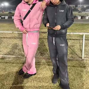 Customization Fashion Zip up <b>Tracksuit</b> Stacked Line Design Joggers Set <b>Men</b> <b>Velour</b> Sweatshirt and Sweatpants Suit for Man - Product Image 3