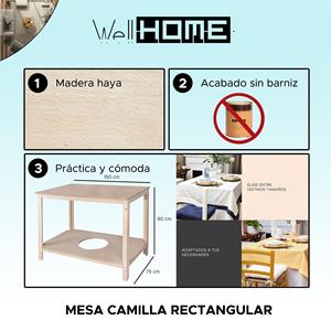 WELL HOME Tavolino da Caffè Rettangolare in Legno Non Verniciato 150x80x75 - Product Image 2