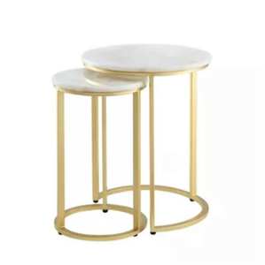Ensemble de 2 tables de chevet modernes empilables en marbre doré pour le salon et la maison - Product Image 5