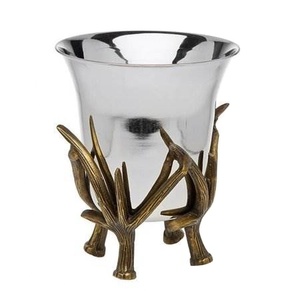 Cuenco grande creativo de metal plateado brillante con soporte de asta antigua, diseño de hoja de árbol marrón, cuenco mezclador estándar para uso en la cocina - Product Image 1