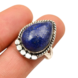 Anillo de piedras preciosas de lapislázuli de Plata de Ley 925 estilo bohemio, joyería hecha a mano, anillo de plata, joyería para mujer, regalo de boda para ella - Product Image 1