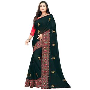 Designer mariée fantaisie classique tissu de soie lourd femmes Saree avec fil travail bordure coupe fête dernière tendance exclusive tenue de fête - Product Image 1
