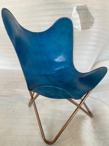 Silla de mariposa de cuero azul hecha a mano estilo de diseño rústico plegable para comedor dormitorio al aire libre sala de estar ocio MARCO DE Metal - Product Image 4