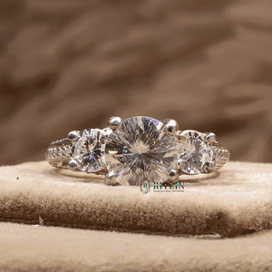 Round Cut Lab Grown Diamond 3 Stone with Accent Engagement <b>Ring</b> in 14K Rose Gold & Silver Prong <b>Set</b> Cute Style for <b>Women</b> - Product Image 1